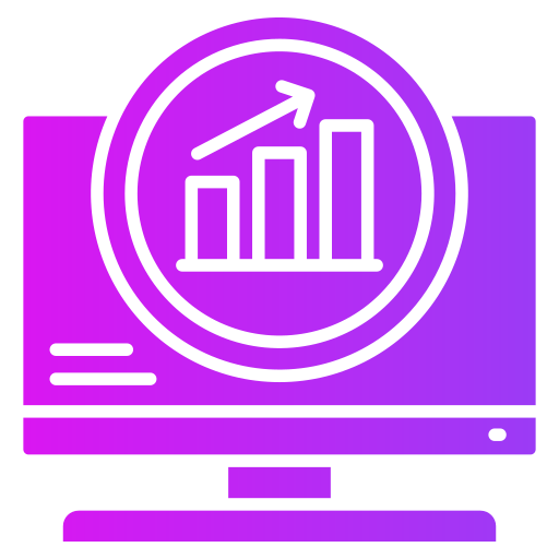 Laptop icon with a bar graph.