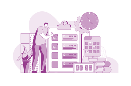 Illustration of a person standing next to a giant clipboard of to-do tasks.